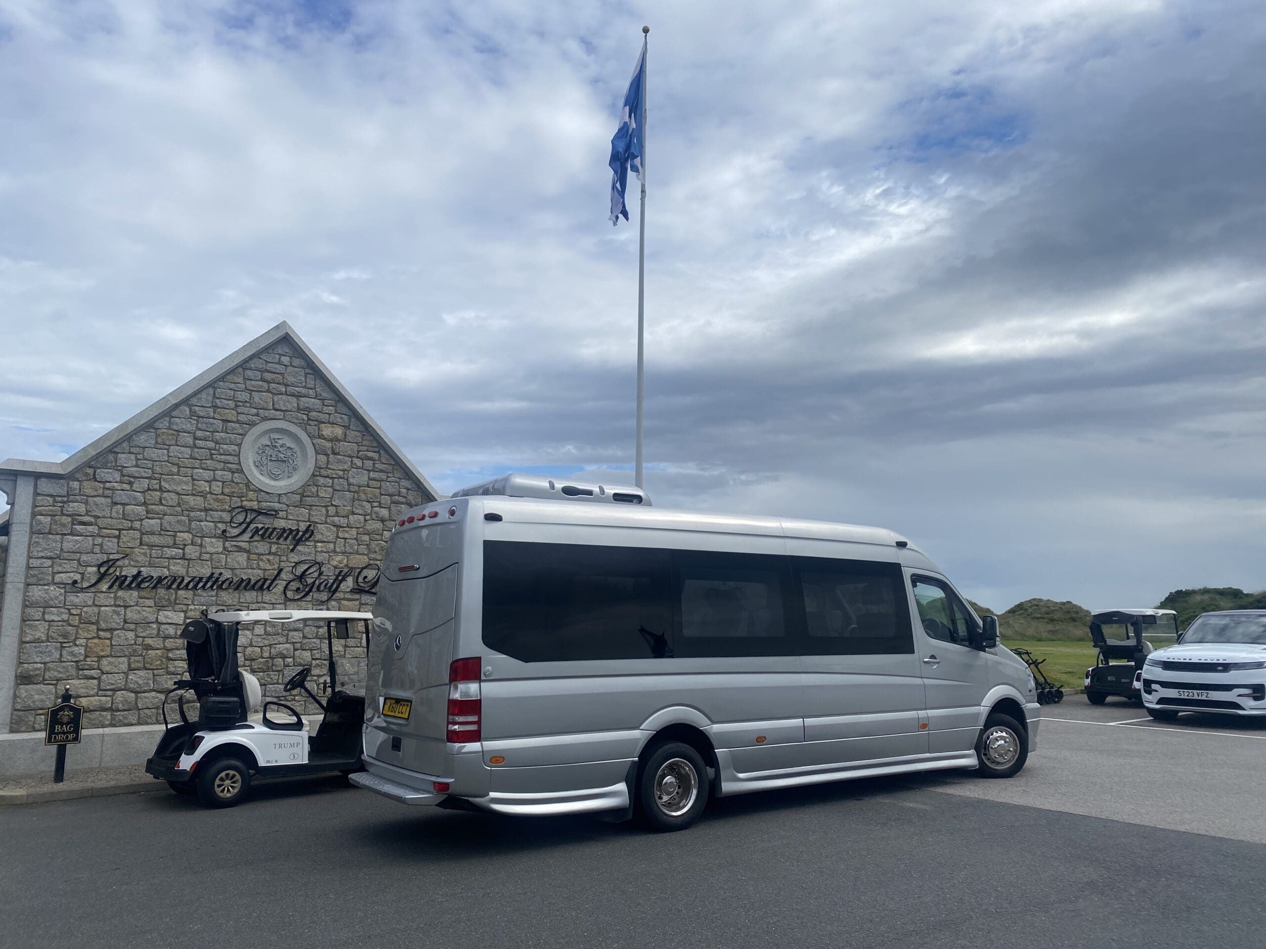 Luxury chauffeur vehicle at a Scottish golf course
